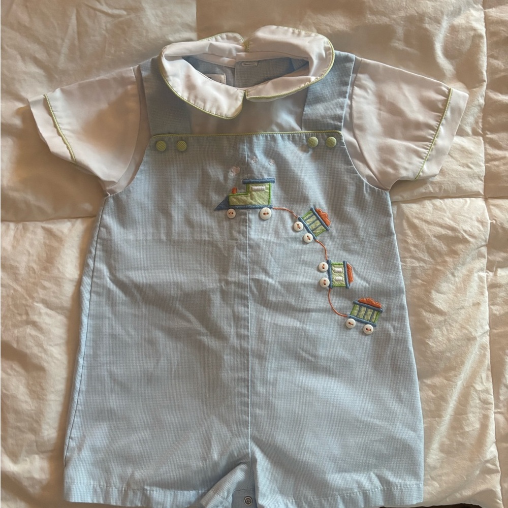 Petit Ami Blue and White Baby Romper